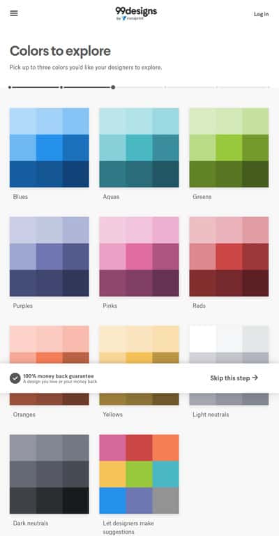 99designs -create a design brief - select a color scheme